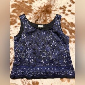 Tahari Navy Blue Floral Embroidered Tank Top